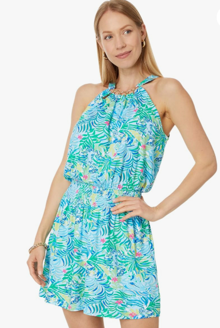 LILLY PULITZER Women's Shirelle Skirted Romper XS Green Via Parigi Lion NWOT